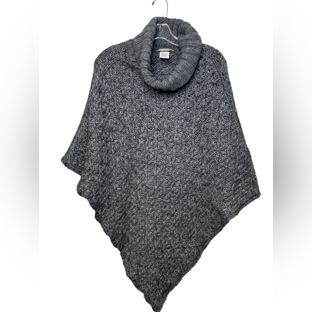 Chiaramente Charcoal Cable Poncho With Cowl Neck Italian One Size